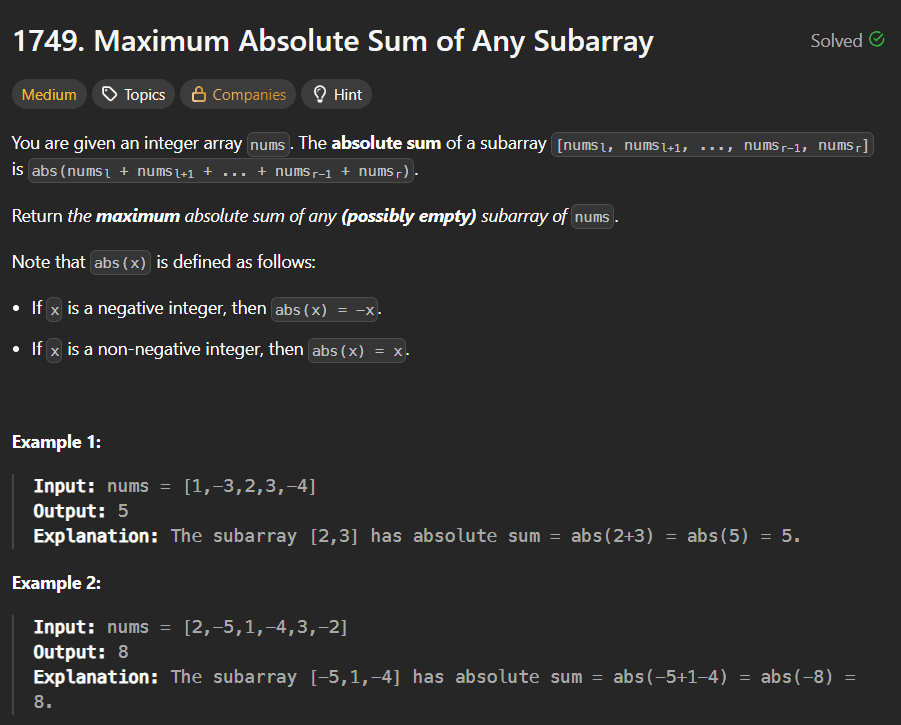 Maximum Absolute Sum of Any Subarray