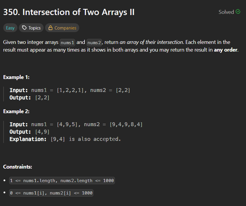 Intersection of Two Arrays II