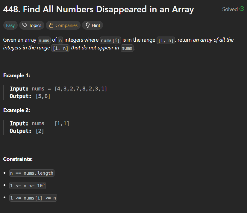 Find All Numbers Disappeared in an Array