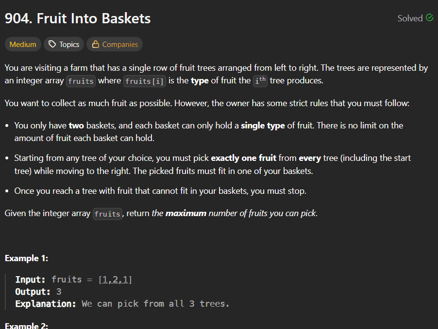 Fruit Into Baskets – Sliding Window with Two Types