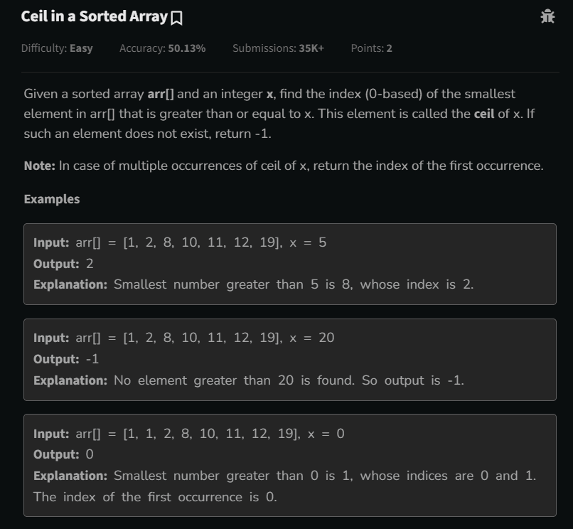 Ceil in a Sorted Array – Binary Search Explained with Story & Visuals | GeeksforGeeks