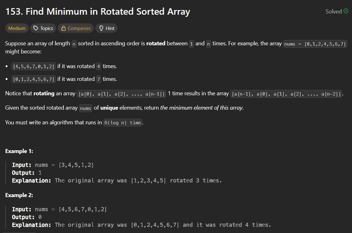 Find Minimum in Rotated Sorted Array – Binary Search Explained | LeetCode Medium 153