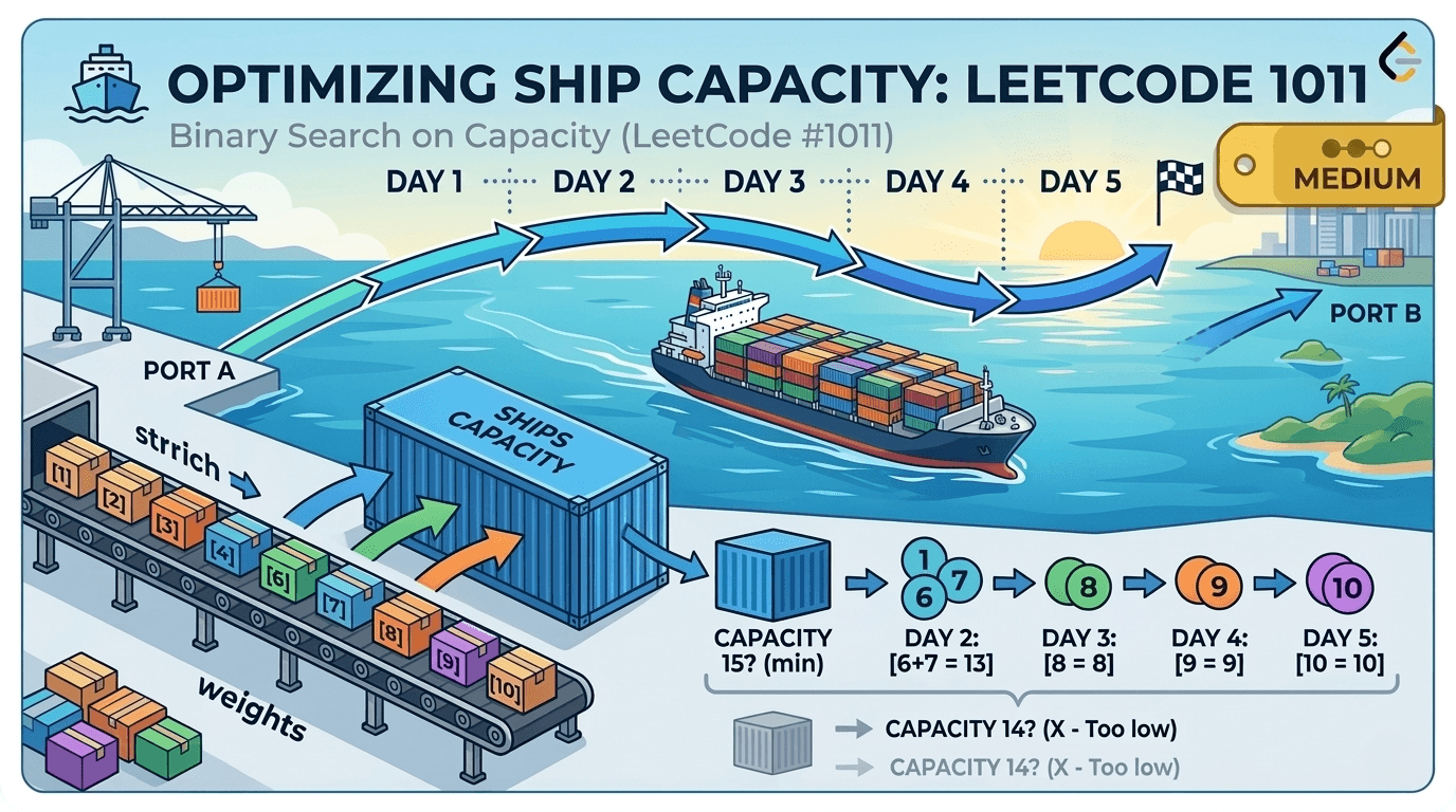 LeetCode 1011 — Capacity To Ship Packages Within D Days | Binary Search on Answer Explained