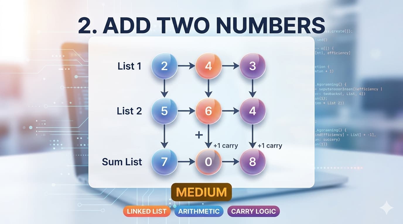 LeetCode 2: Add Two Numbers – Step-by-Step Linked List Addition Explained Clearly
