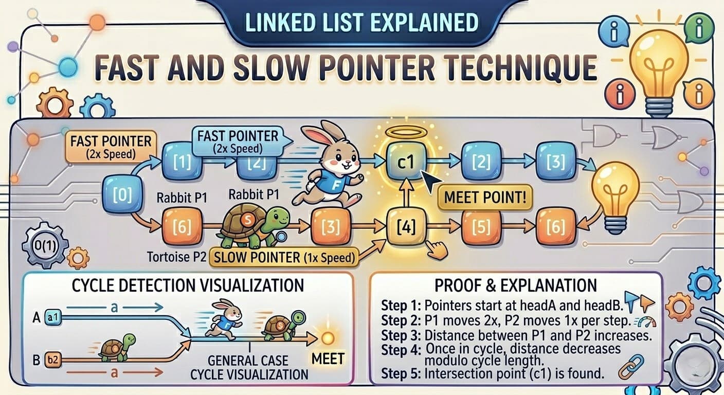 Fast and Slow Pointer Technique in Linked List: Cycle Detection, Proof, and Complete Explanation