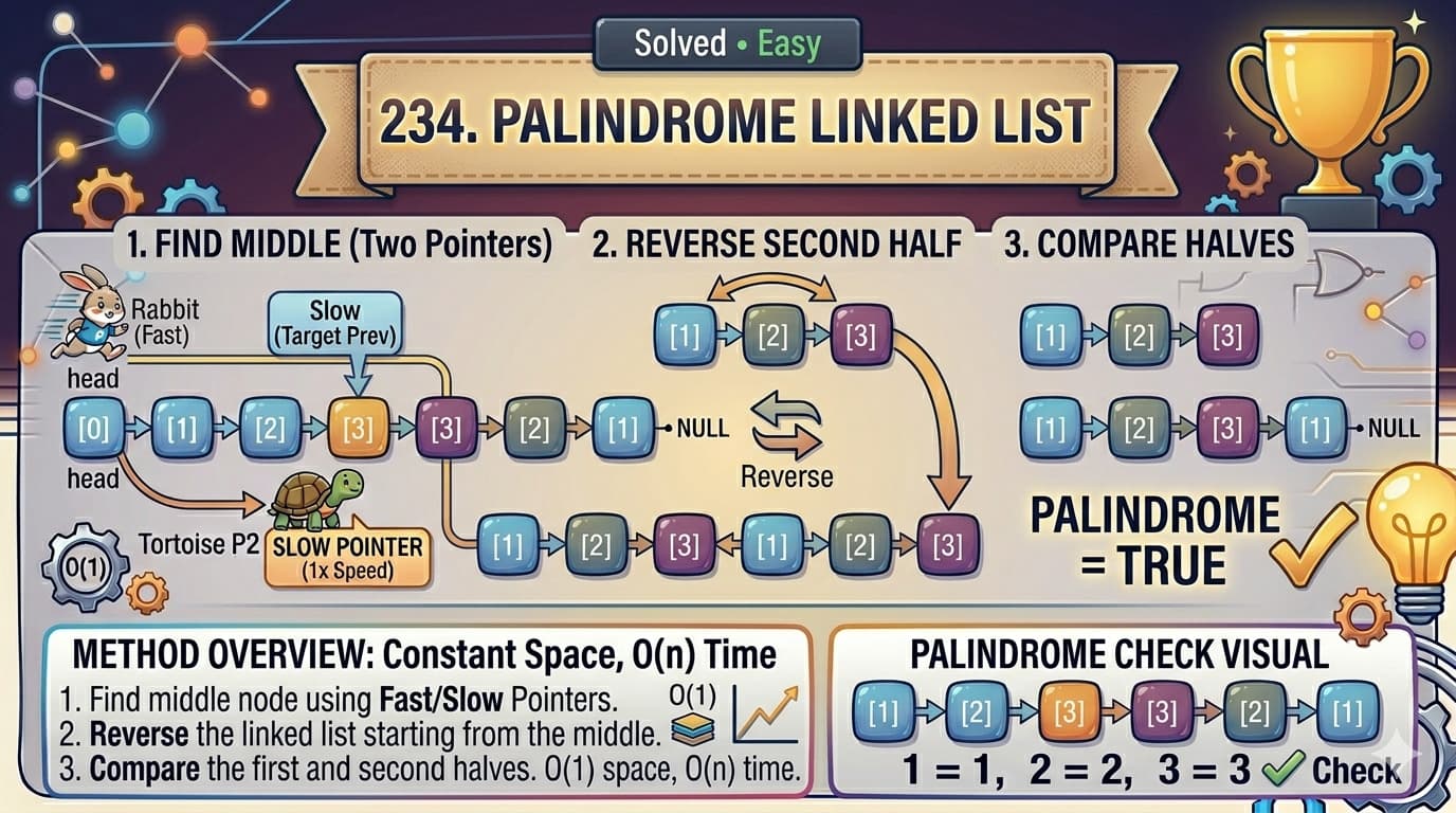 LeetCode 234: Palindrome Linked List (Java) | Intuition, Dry Run & O(1) Space Solution