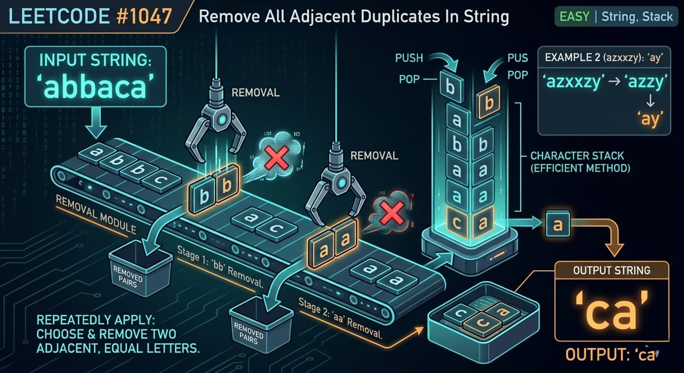 LeetCode 1047: Remove All Adjacent Duplicates In String — Java Solution With All Approaches Explained